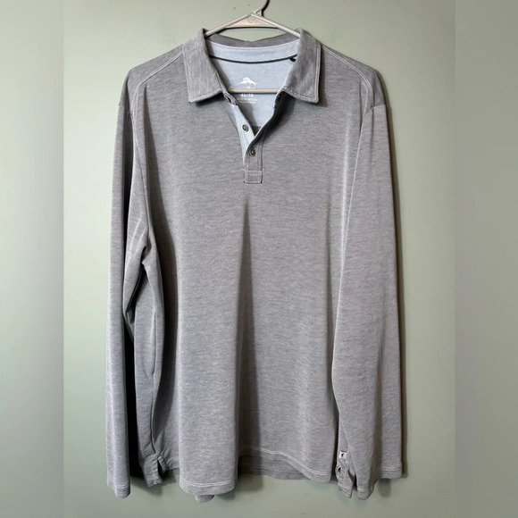 Tommy Bahama Men’s Long Sleeve Gray Polo Shirt Collar 3 Buttons Size XL - Picture 1 of 6